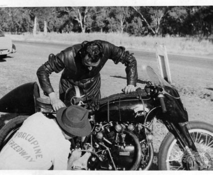 Changing sparkplugs between record runs at Gunnedah in January 1953.